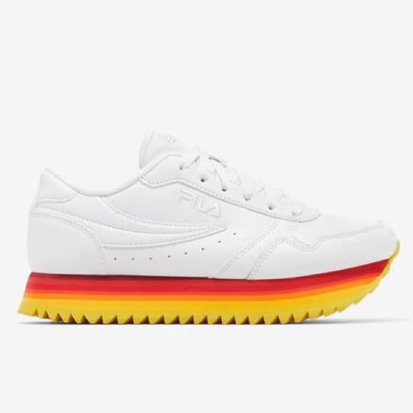 Fila Shoes - Fila Orbit Stripe Flatform Sneaker in Red Orange Yellow Stripe